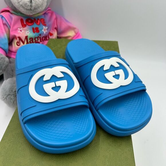 Men's Gucci interlocking G rubber Pool slides size 8, made in Italy - Picture 3 of 9